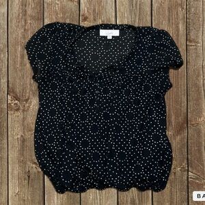 Loft Black top with white dot pattern and neck tie size xs